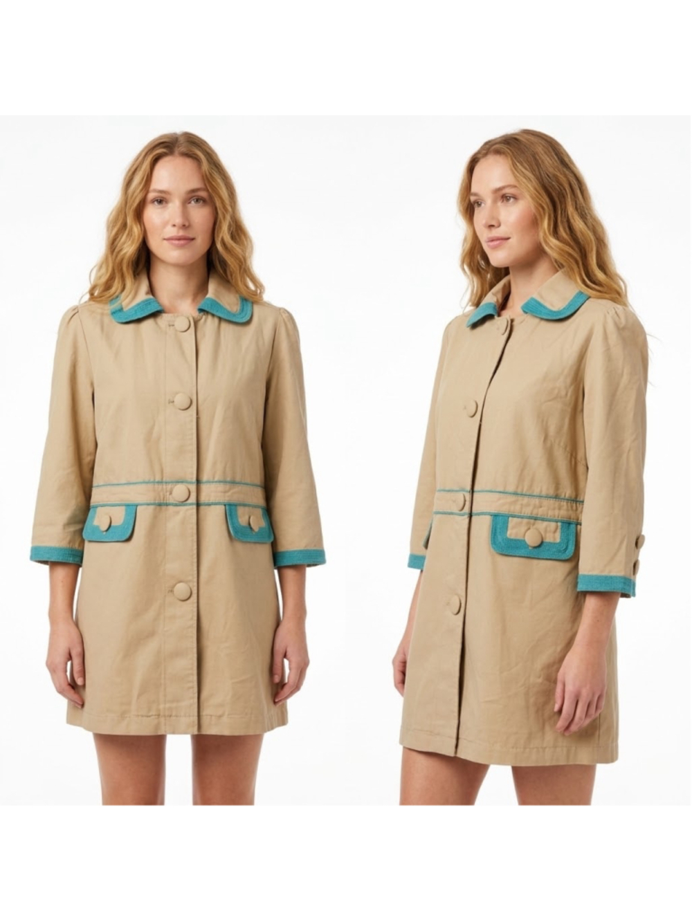 NWT Old Navy Women's Jacket Size:XL Beige Cotton Blue Trim